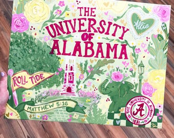 Cuadro personalizado para estudiantes universitarios / Regalo de graduación personalizado / Decoración de dormitorio estilo hermandad / Arte universitario pintado a mano / Regalo cristiano