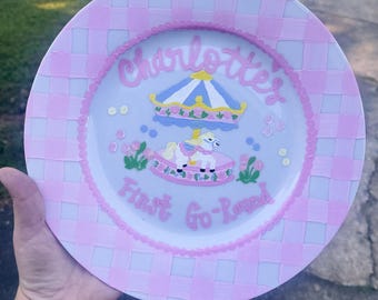 Personalized Baby Keepsake Plate: Hand-Painted, Dishwasher Safe