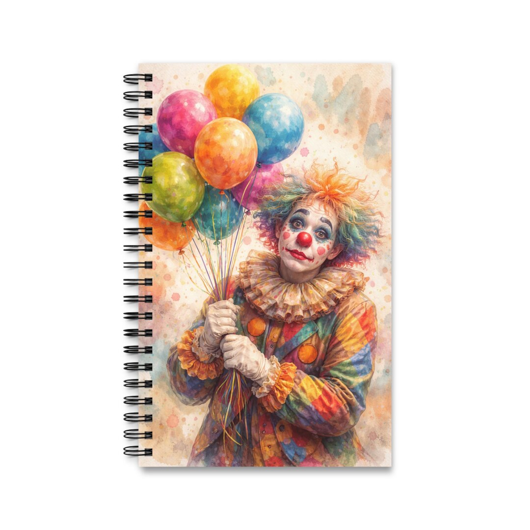 Sad Clown With Balloons Spiral Journal | Colorful Circus Artwork ...