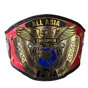 PWF All Asia Heavyweight Championship Belt, Custom Wrestling Title Belt, Brass on Leather, Red Leather Strap, Wrestling Gift, Trophy