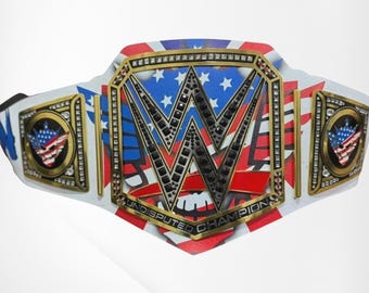 WWE Championship Replica Belt White Strap Gold Patriotic USA Wrestling Title Belt Adult Size American Flag Design Collector Gift