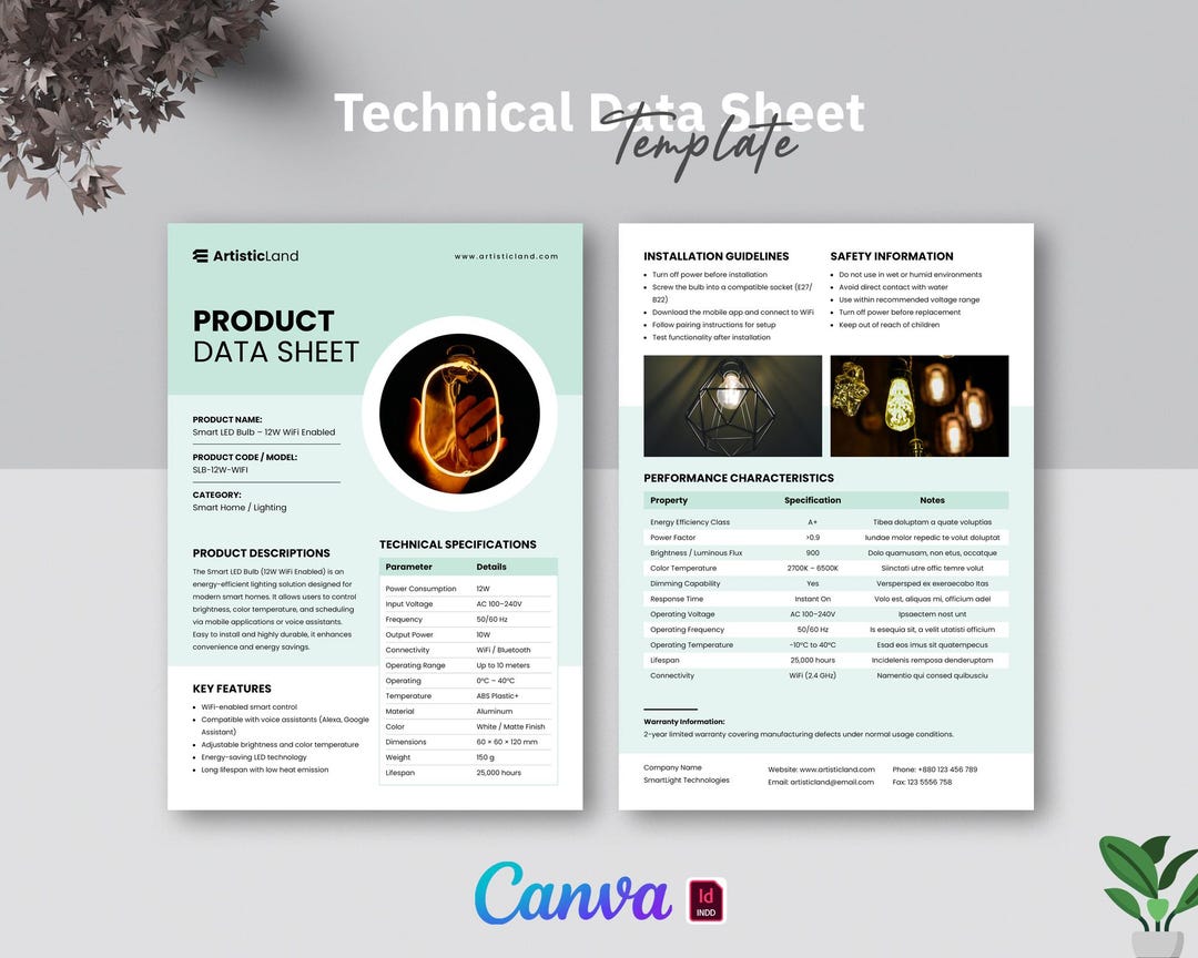Technical Data Sheet Template, Canva Printable Product Fact Sheet ...