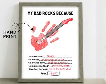 Manualidad imprimible con huellas de manos para el Día del Padre, regalo de recuerdo de guitarra para niños (DIY), actividad para preescolar y jardín de infancia (PDF).