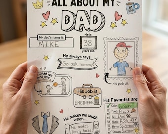 Father's Day Activity Printable, All About My Dad Coloring Page, Fill in the Blank Worksheet, DIY Gift for Dad