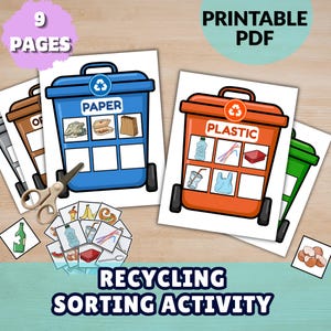 Recycling Sortierspiel zum Ausdrucken, Earth Day Aktivität für Kinder, Müllsortierung Vorschule Lernen, Öko-Klassenzimmer Aktivität PDF