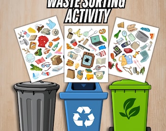 Actividad imprimible para clasificar residuos, juego Montessori del Día de la Tierra para niños, actividades de reciclaje para preescolar, PDF para aula ecológica