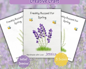 Imprimible de arte con huellas dactilares de abeja lavanda, manualidad de primavera para niños, actividad de motricidad fina para preescolares, arte con huellas de manos de abeja, actividad de primavera para el aula