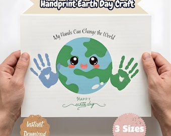 Earth Day Handprint Art Printable, Kids Earth Day Craft Keepsake, Preschool Toddler Activity, Classroom Handprint Project