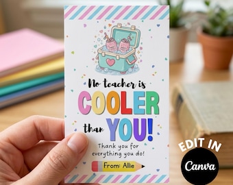 Etiqueta editable "Ningún profesor es más genial que tú" para imprimir, etiqueta de regalo de agradecimiento para profesores, PTO/PTA de verano, agradecimiento de fin de año.