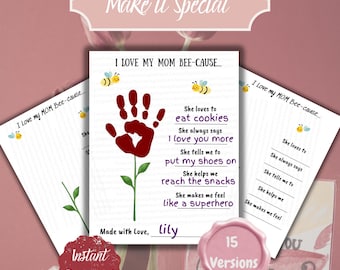 Recuerdo imprimible con huellas de manos para el Día de la Madre, actividad para niños con huellas de manos, imprimible para el Día de la Madre, regalo de los niños, actividad preescolar, regalo DIY para mamá