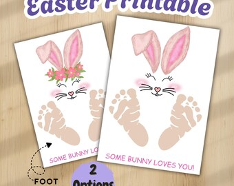 Manualidad imprimible con huellas de conejito de Pascua, recuerdo "Algún conejito te quiere", actividad de Pascua para niños, PDF de arte con huellas de manos para preescolares