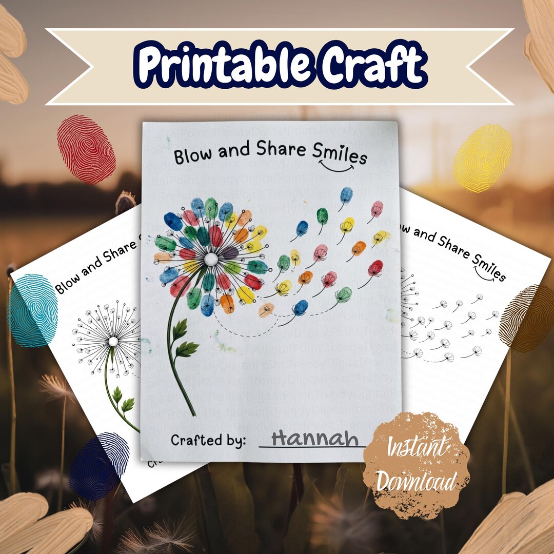 Fingerprint Dandelion Craft Printable, Spring Kids Art Activity, Flower ...