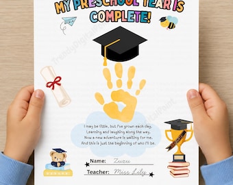 Manualidad imprimible para el recuerdo de la graduación preescolar con huellas de manos, manualidad para el último día de clases, manualidad para el recuerdo de la graduación preescolar (descarga en PDF)