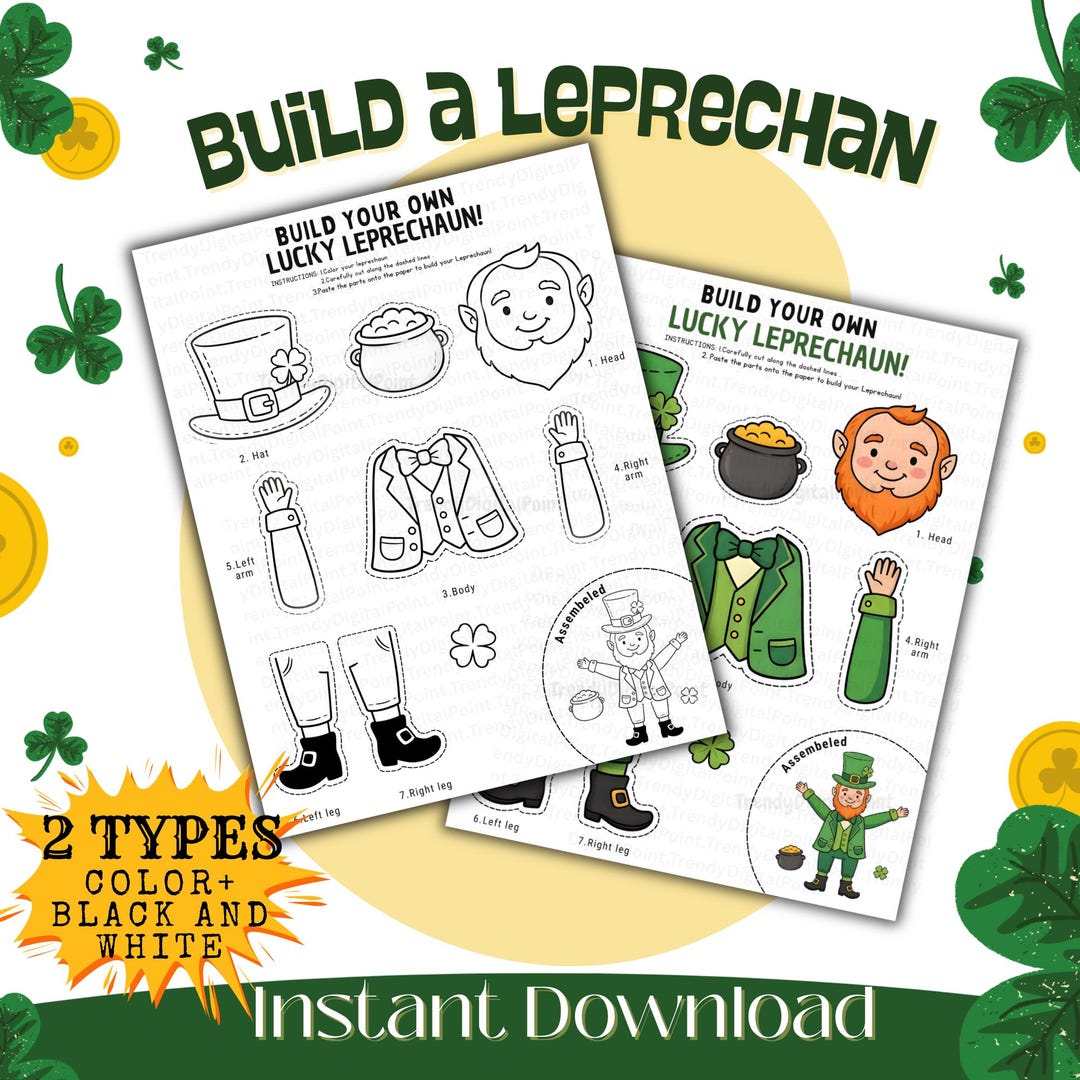 Build a Leprechaun Cut and Paste Craft, St Patrick’s Day Printable ...