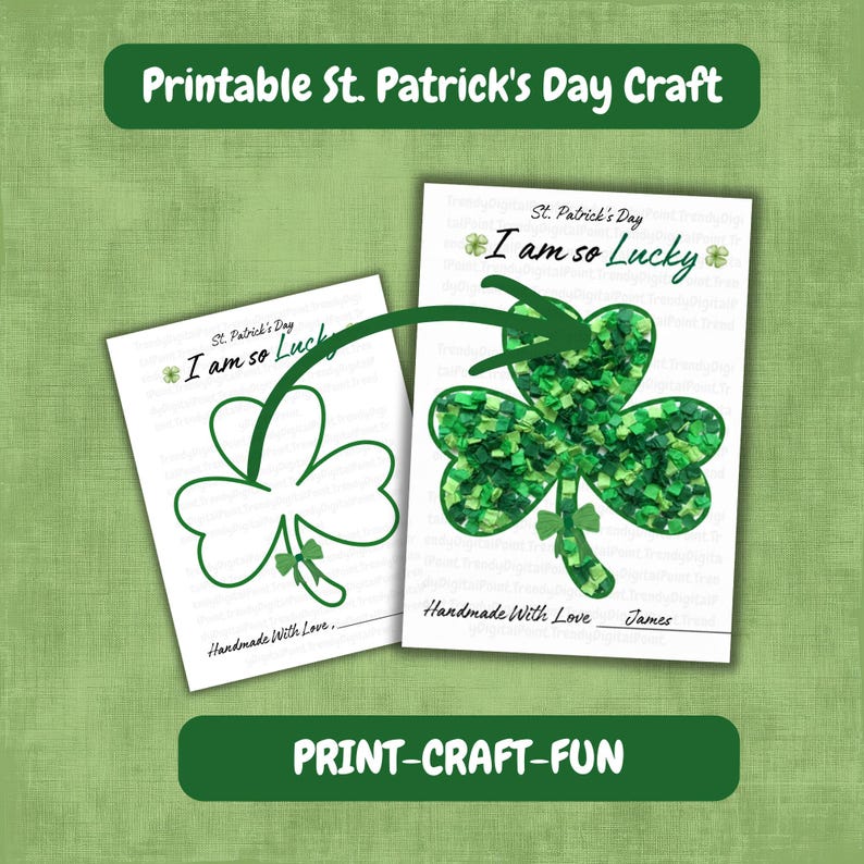 St Patrick’s Day Tissue Paper Craft Printable, Shamrock Tear Art ...