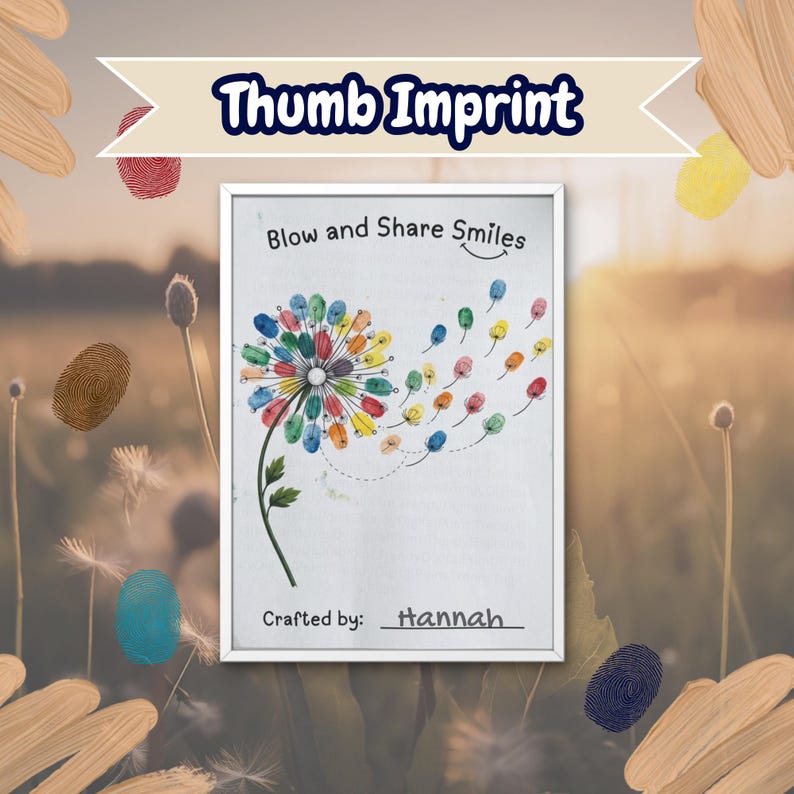 Fingerprint Dandelion Craft Printable, Spring Kids Art Activity, Flower ...