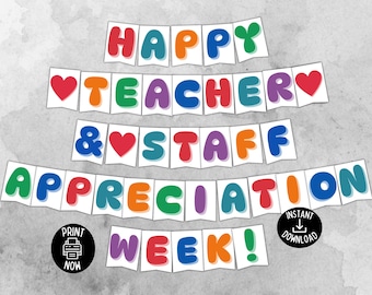 Pancarta imprimible para la Semana de Agradecimiento al Maestro, Semana de Agradecimiento al Personal, Pancarta Feliz para Maestros y Personal, Decoraciones para el Aula, Decoración para el Tablón de Anuncios