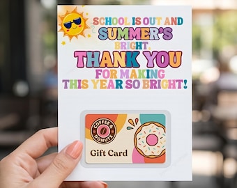Portatarjetas de regalo para profesores (imprimible), regalo de agradecimiento de fin de curso, tarjeta de agradecimiento de verano, PDF editable en Canva