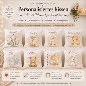 Personalized Pillow with Name | Baby & Kids Cushion | Baby Shower Gift | Baptism Gift | Birthday Gift | Boho Animal Pillow | 16x16 Inch image 1