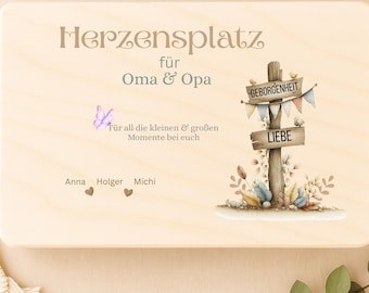 Personalisierte Erinnerungskiste Oma & Opa | Herzensplatz | Geschenk für Großeltern | Holzkiste mit Namen | Geschenk | Familien Erinnerungen