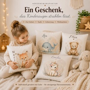 Personalized Pillow with Name | Baby & Kids Cushion | Baby Shower Gift | Baptism Gift | Birthday Gift | Boho Animal Pillow | 16x16 Inch image 7