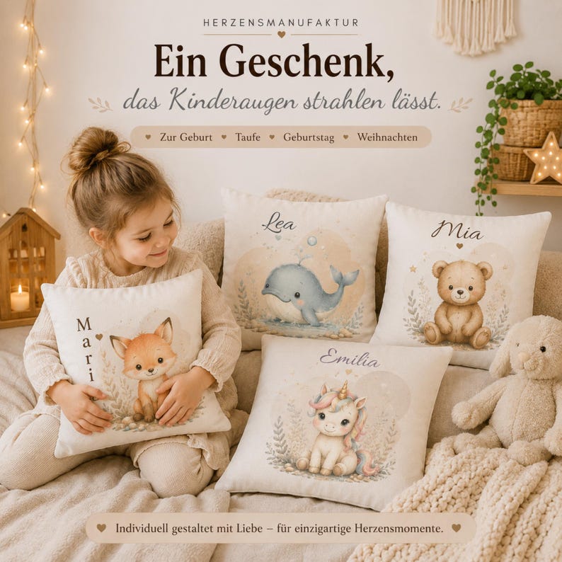 Personalized Pillow with Name | Baby & Kids Cushion | Baby Shower Gift | Baptism Gift | Birthday Gift | Boho Animal Pillow | 16x16 Inch image 7