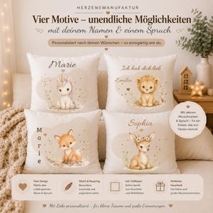 Personalized Pillow with Name | Baby & Kids Cushion | Baby Shower Gift | Baptism Gift | Birthday Gift | Boho Animal Pillow | 16x16 Inch image 2