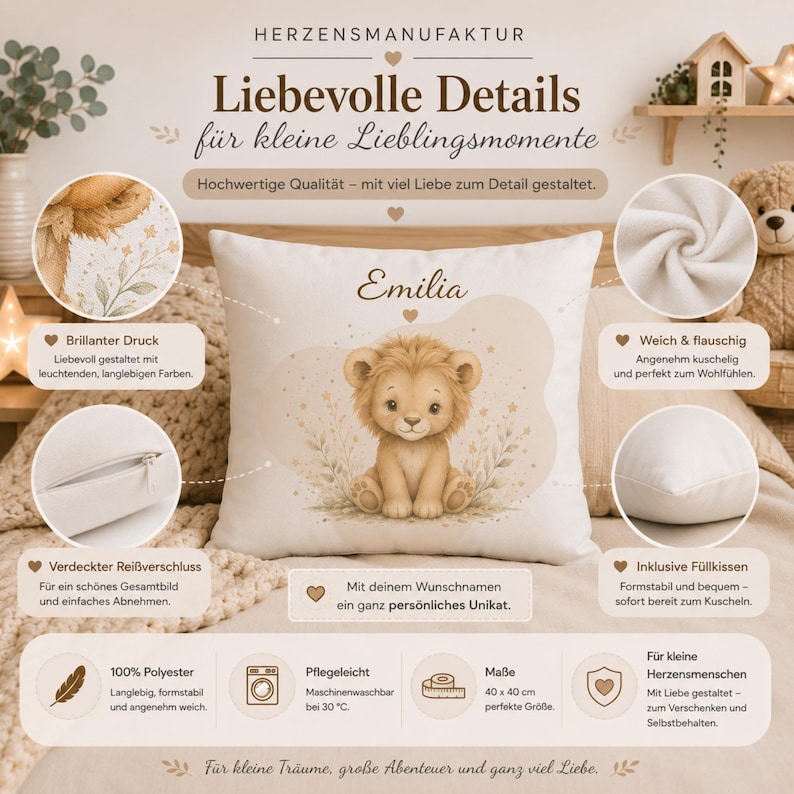 Personalized Pillow with Name | Baby & Kids Cushion | Baby Shower Gift | Baptism Gift | Birthday Gift | Boho Animal Pillow | 16x16 Inch image 4