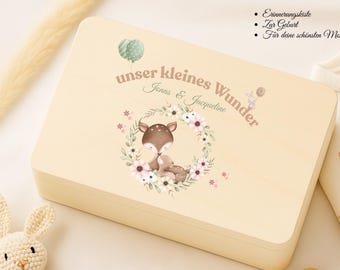 Personalisierte Holzkiste Baby Mädchen | Boho Erinnerungskiste zur Geburt | Geschenk mit Namen | Taufe & Babybox - Babybox mit Namen