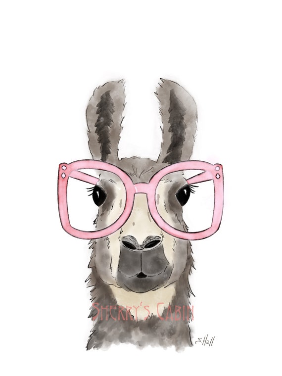 Happy Llama with Glasses 5x7 Archival Print Animal Print | Etsy