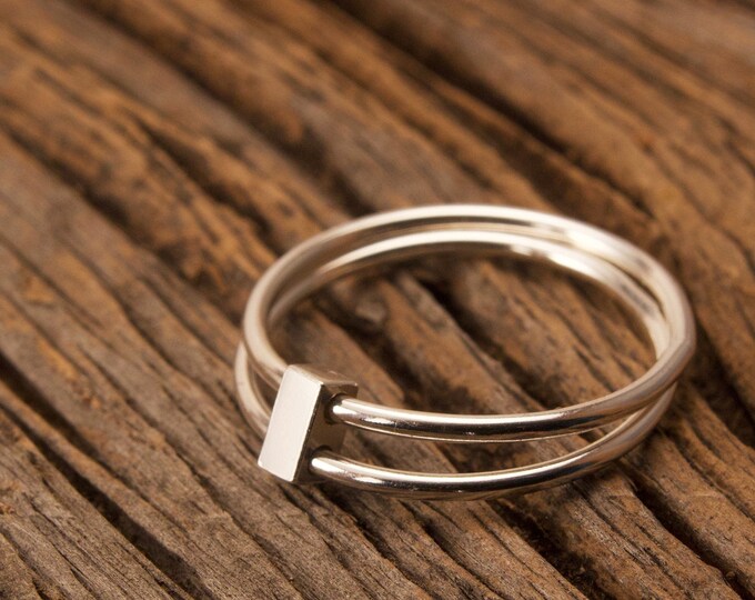 Small Rings Fidget The Mini, Small Fidget Bar on Double Rings, Playful Jewelry, Sterling ...