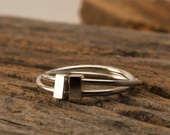 The crazy one, fidget bars on double rings, playful ring, sterling silver, moving, meditation, worry anxiety ring, stacking