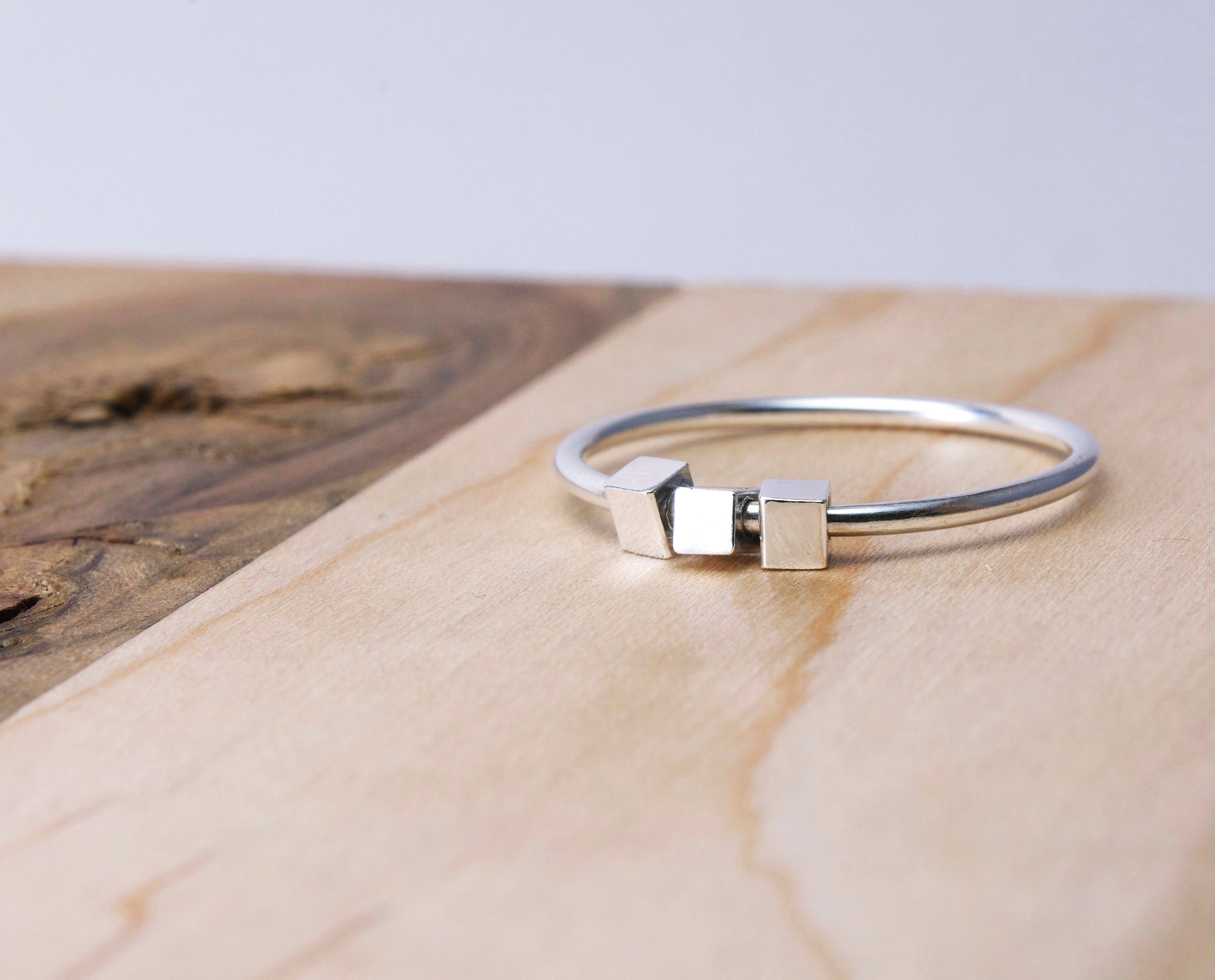 Fidget Triple Cubes Ring Stacking Playful Ring Silver Etsy