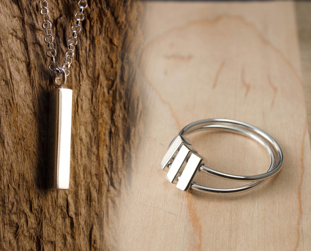 Pendant Fidget Three Bar Ring Set, Playful Ring, Sterling Silver ...