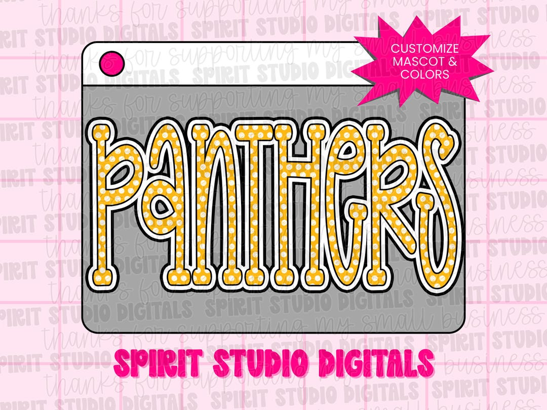 Yellow Panthers Polka Dot Mascot Digital Design School Spirit PNG Team ...