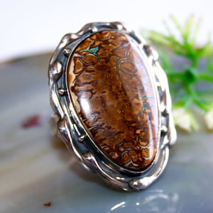 Opal Ring Australian Opal Boulder Opal Ring Sterling Silver Jewelry