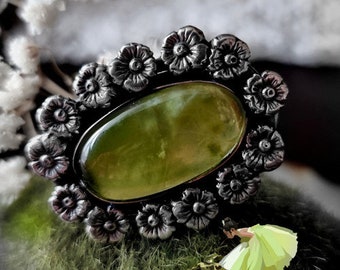 Vesuvianite Ring Green Gemstone Botanical Ring Sterling Silver Jewelry Izovella