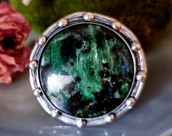 Fuchsite Ring Muscovite Statement Ring Green Stone Sterling Silver Jewelry