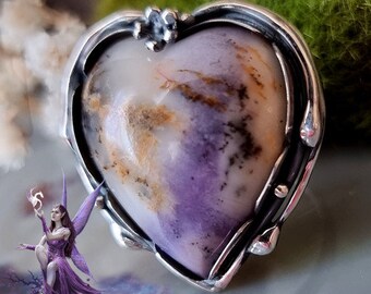 Cocktail Ring Heart Lavender Opal Stone Sterling Silver Jewelry Izovella