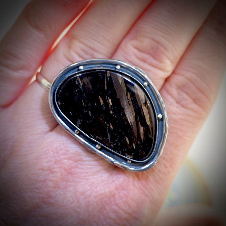 Statement Ring Black Stone Nuummite Sterling Silver Jewelry Izovella