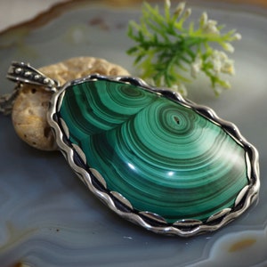 Green Malachite Pendant Sterling Silver Jewelry