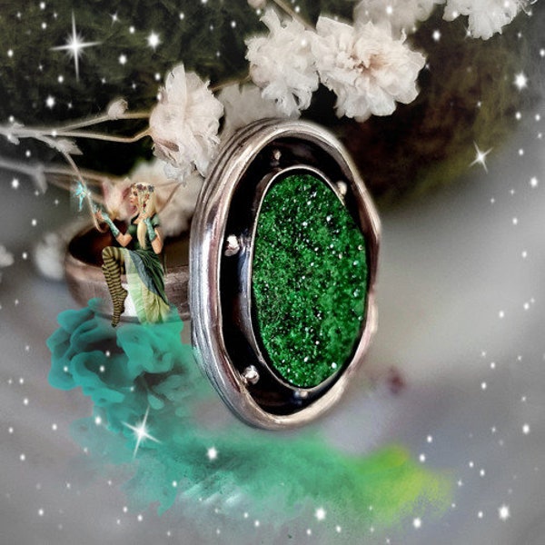 Uvarovite Ring Druzy Drusy Statement Ring Sterling Silver Jewelry