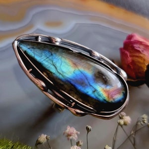 Labradorite Ring Cocktail Sterling Silver Artisan Jewelry Izovella