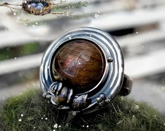 Labradorite Ring Botanical Natural Stone Sterling Silver Jewelry Izovella
