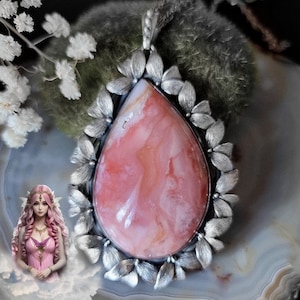 Opal Pendant Pink Stone Statement Necklace Botanical Sterling Silver Jewelry Izovella