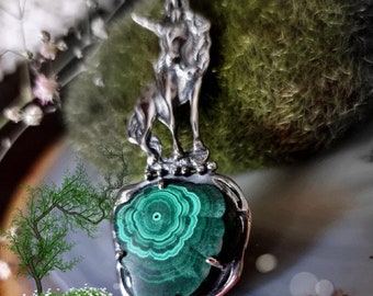 Unicorn Pendant Malachite Stalactite Statement Necklace Sterling Silver Jewelry Izovella