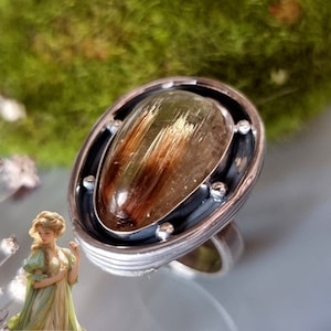 Sagenite Ring Statement Rutilated Quartz Sterling Silver Jewelry Izovella
