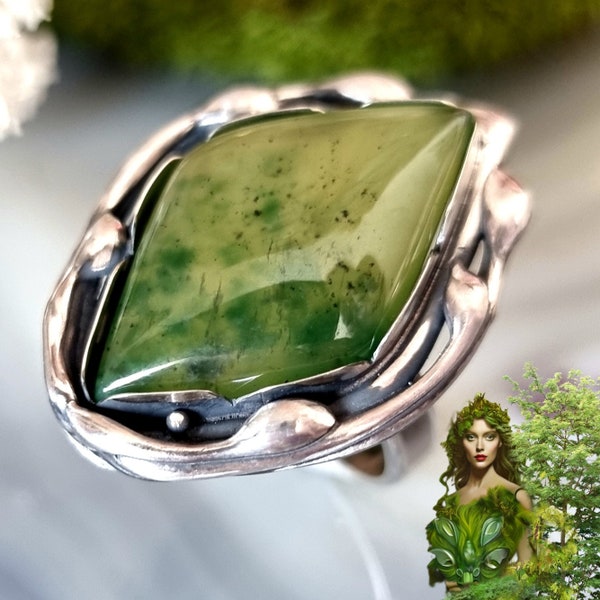 Vesuvianite Ring Idocrase Green Stone Artisan Sterling Silver Jewelry Izovella