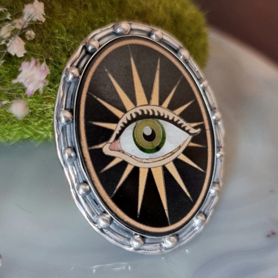Pietra Dura Ring Magic Eye Symbol Statement Sterling Silver Jewelry ...