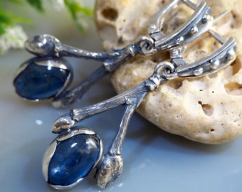 Kyanite Earrings Blue Gemstone Sterling Silver Jewelry